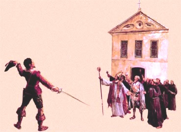 Amador Bueno ao lado dos jesuítas jurando fidelidade a Portugal.